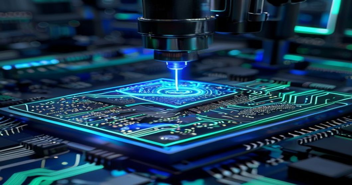 NVIDIA TSMC IA fabricación chips litografía computacional acelerada — ilustración de oblea de silicio con láser robótico | El Pulso IA